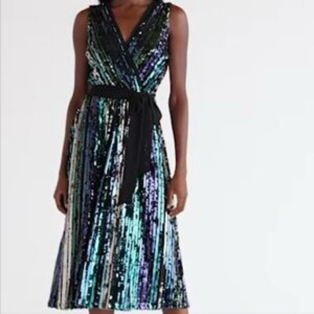 julia jordan Black Blue Purple Sequin Midi Dress NWT